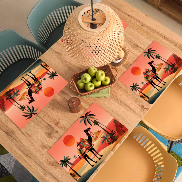 Placemat - 6 stuks - Kameel - Gekleurd tapijt - Duinen - Rode zon — 6