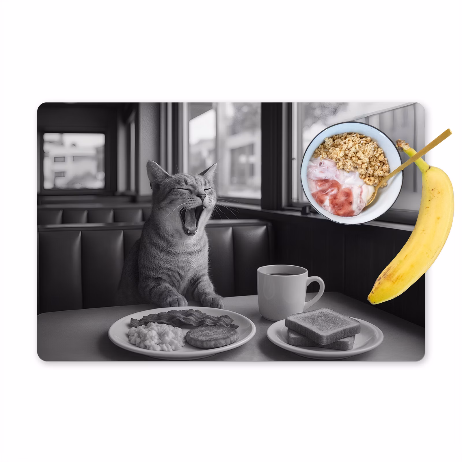 Placemat - 6 stuks - Kat - Koffie - Brood - Zwart — 1