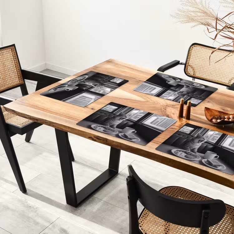 Placemat - 6 stuks - Kat - Koffie - Brood - Zwart — 5