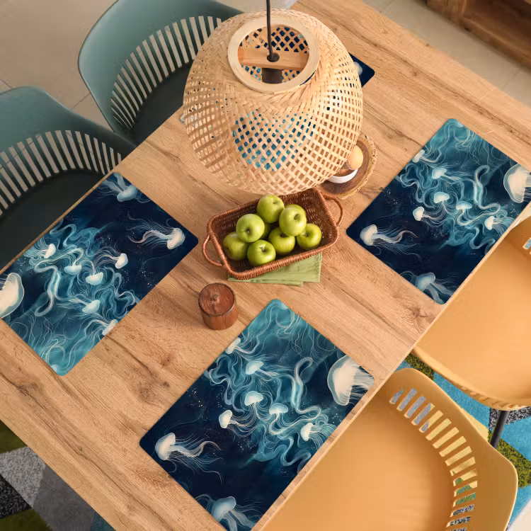 Placemat - 6 stuks - Kwallen - Zee - Wit - Golven — 6