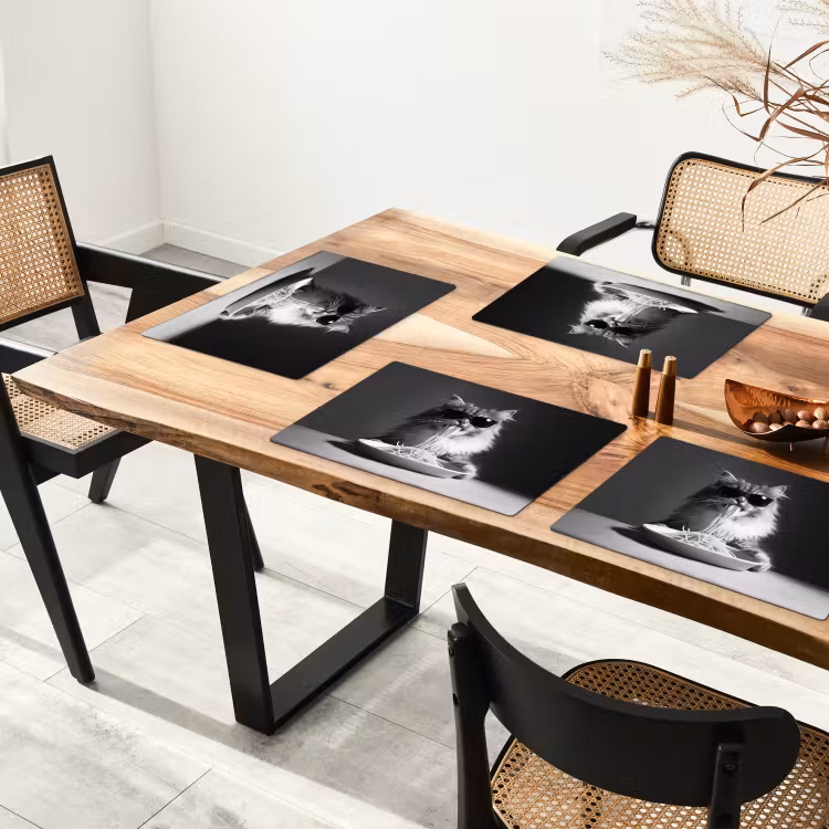 Placemat - 6 stuks - Langharige kat - Zonnebril - Spaghetti - Humor - Zwart - wit — 5