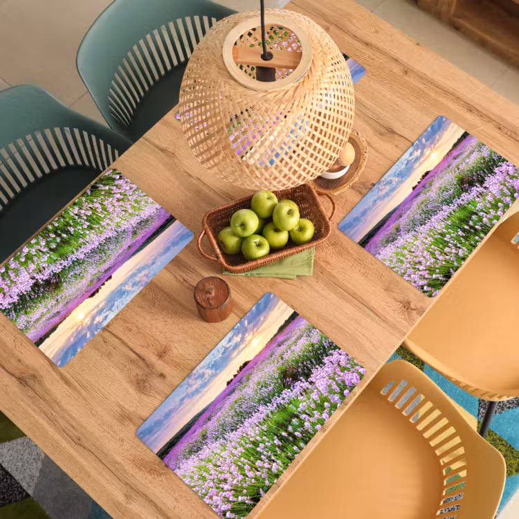 Placemat - 6 stuks - Lavendel - Bloemen - Zonsondergang - Paars - Weide — 5