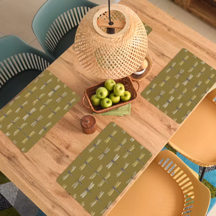 Placemat - 6 stuks - Libellen - Patroon - Groen — 6