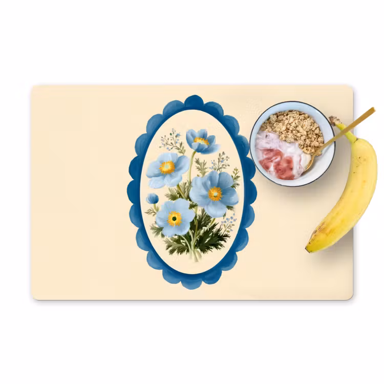 Placemat - 6 stuks - Lijst - Bloemen - Lichtblauw - Illustratie — 1