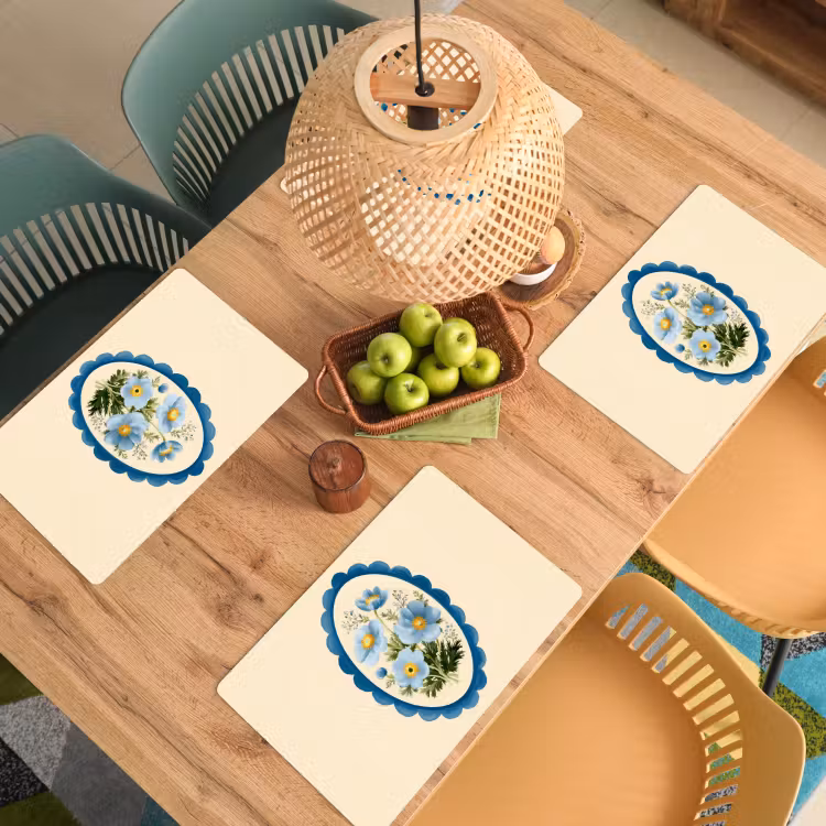 Placemat - 6 stuks - Lijst - Bloemen - Lichtblauw - Illustratie — 6