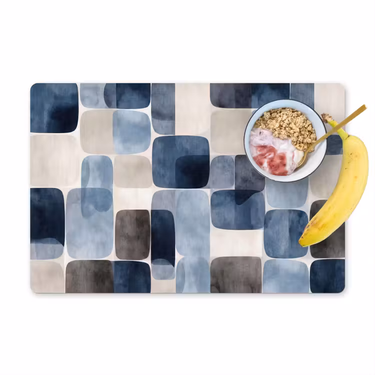Placemat - 6 stuks - Patroon - Blauw - Vierkanten — 1