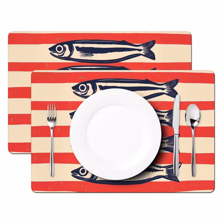 Placemat - 6 stuks - Sardines - Rood en beige strepen — 2