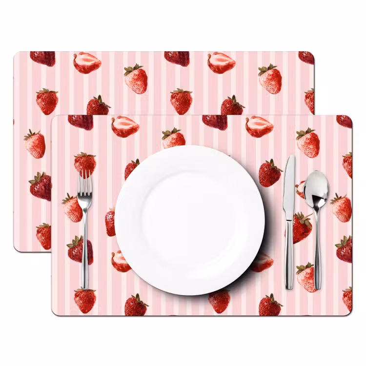 Placemat - 6 stuks - Strepen - Aardbei - Roze — 2
