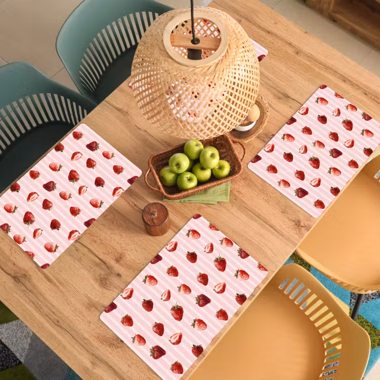Placemat - 6 stuks - Strepen - Aardbei - Roze — 6