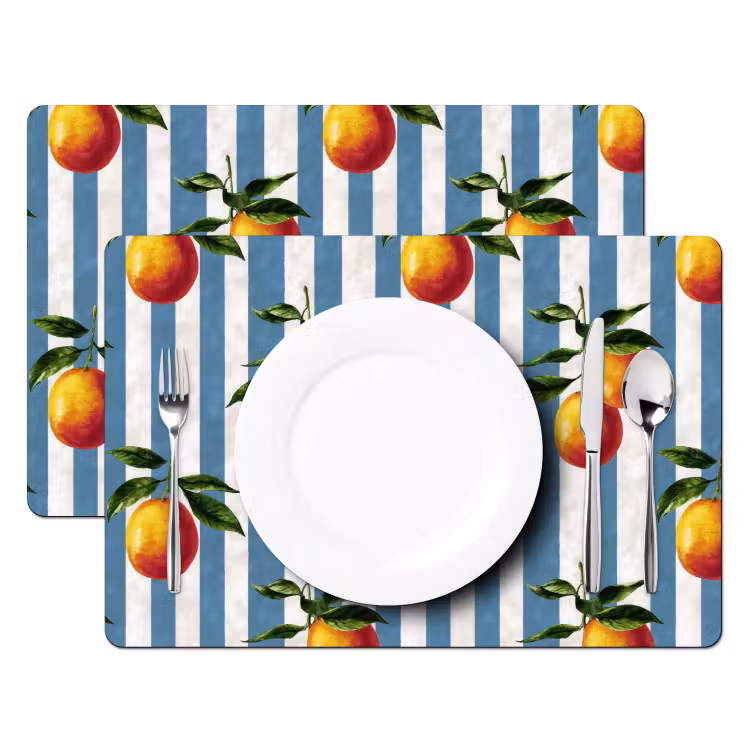 Placemat - 6 stuks - Strepen - Citroen - Blauw — 2