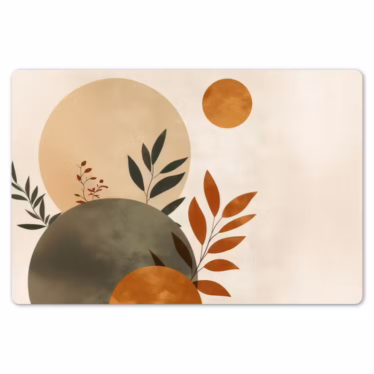 Placemat - 6 stuks - Vormen - Rond - Bladeren - Beige — 7
