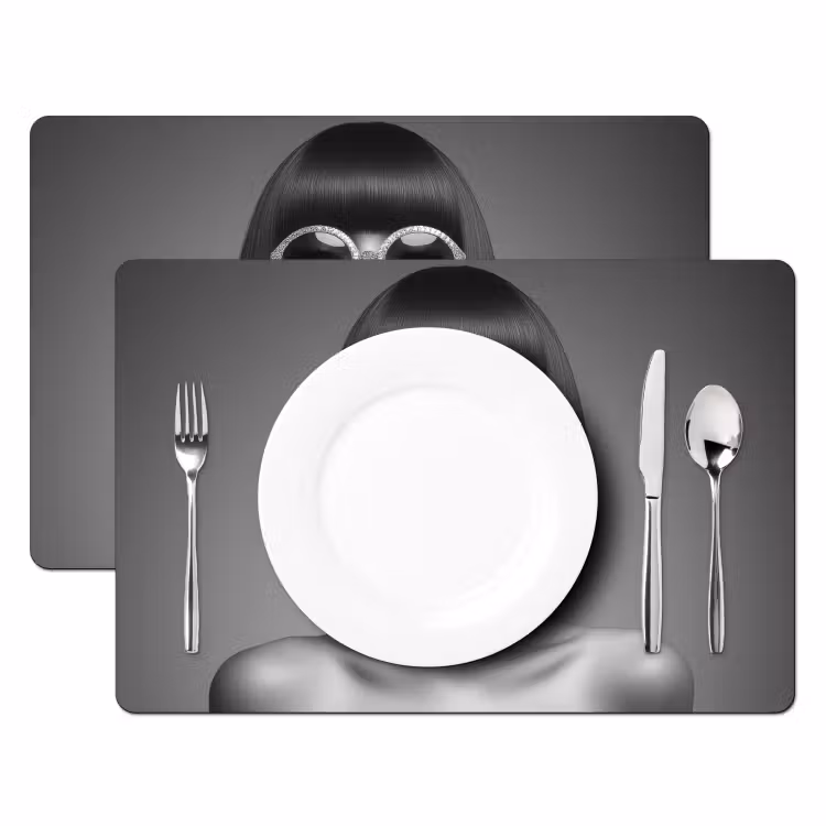 Placemat - 6 stuks - Vrouw - Zwart Wit - Ketting - Zonnebril — 2