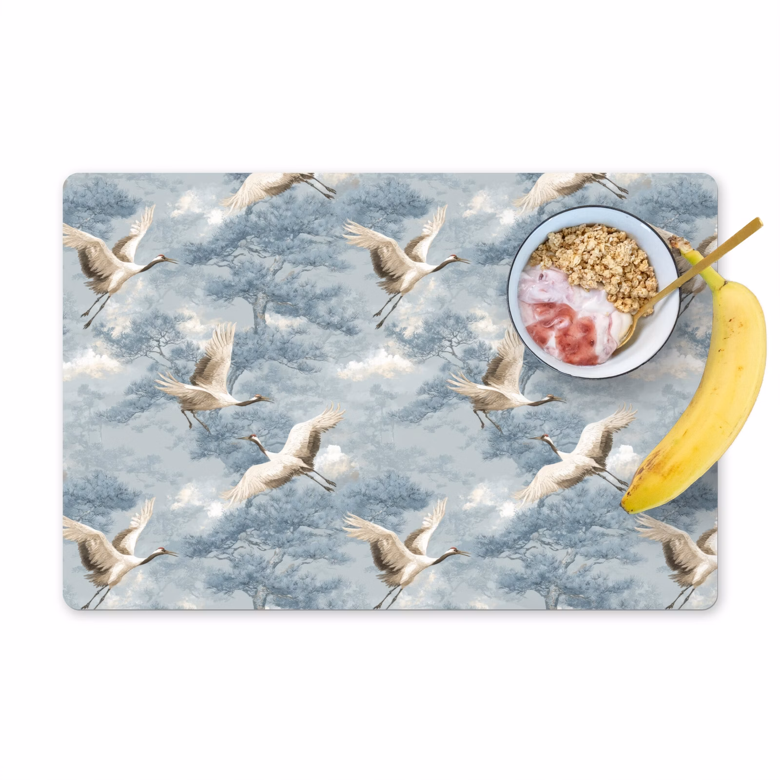 Placemat - 6 stuks - Wolken - Kraanvogels - Blauw — 1