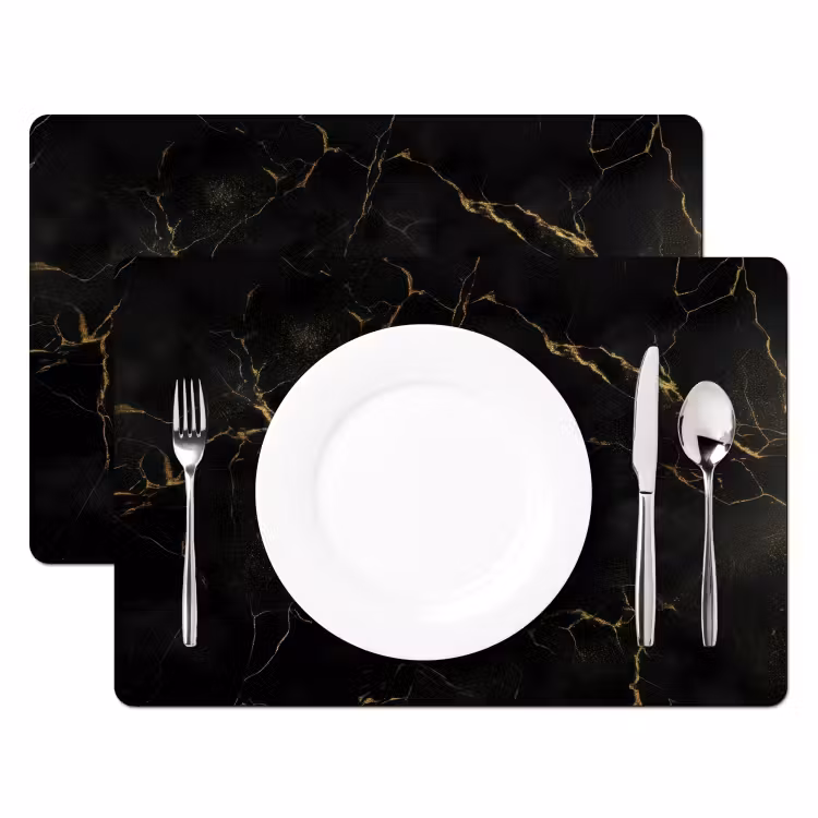 Placemat - 6 stuks - Zwart marmer - Gouden aders - Klassiek — 2