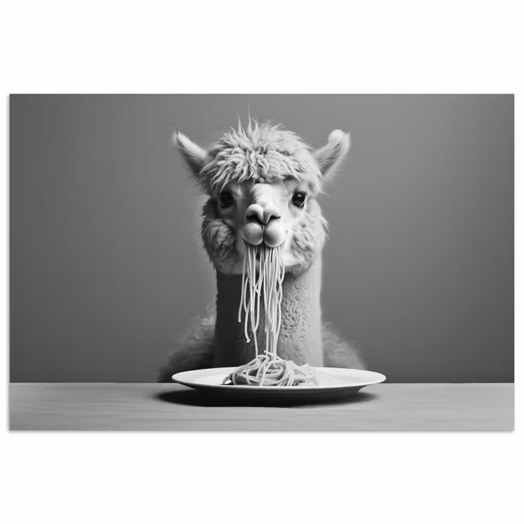Poster - Alpaca - Pasta - Zwart - Wit - Grappig - Dieren — 1