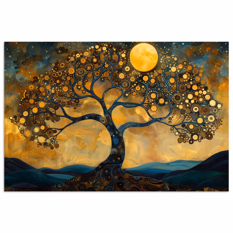 Poster - Boom - Maan - Bloemen - Goud - Kunst — 1