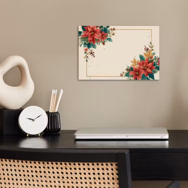 Poster - Kerst - Poinsettia - Omlijsting - Kleurrijk — 2