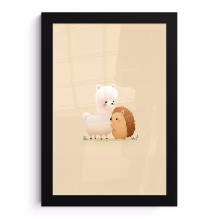 Poster met lijst - Alpaca - Egel - Bruin - Knuffelen — 1
