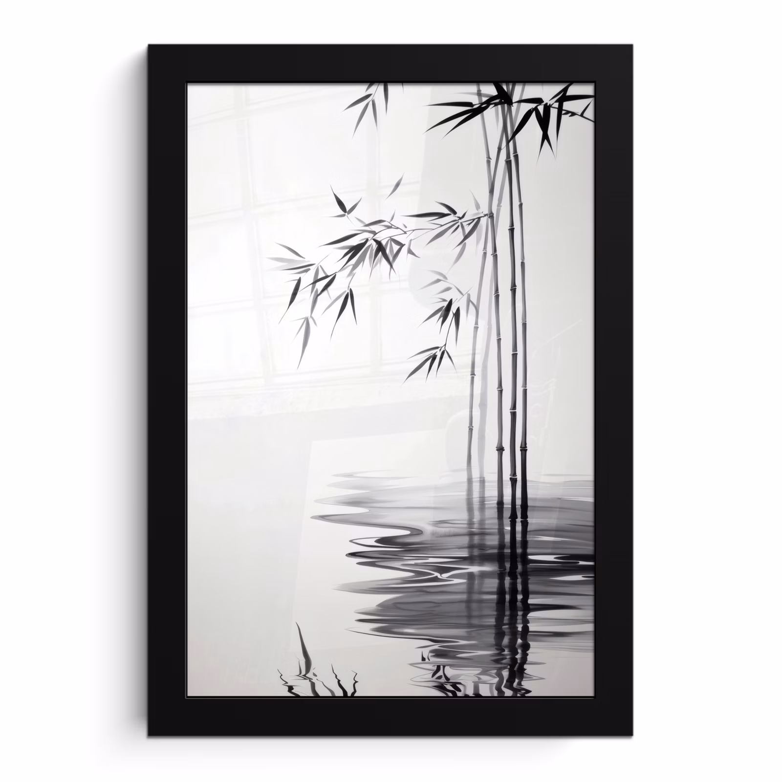 Poster met lijst - Bamboestammen - Water - Minimalistisch - Wit — 1