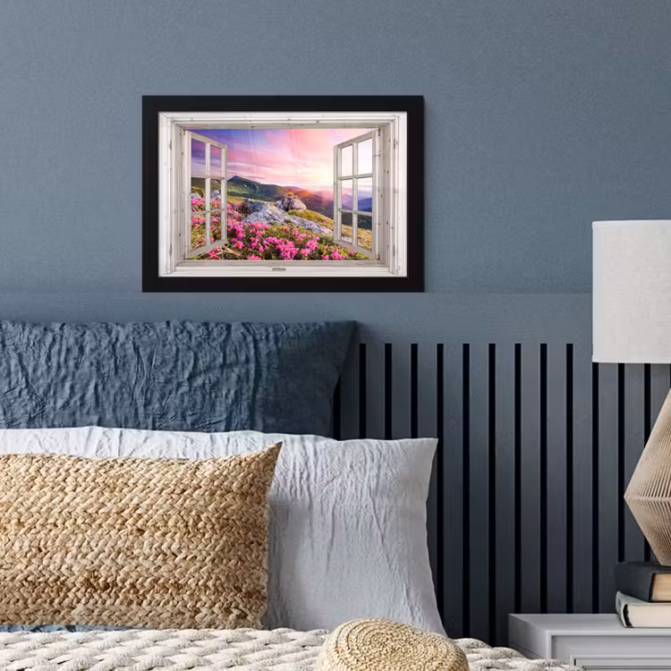 Poster met lijst - Bergen - Landschap - Doorkijk - Bloemen - Avond - Roze — 4