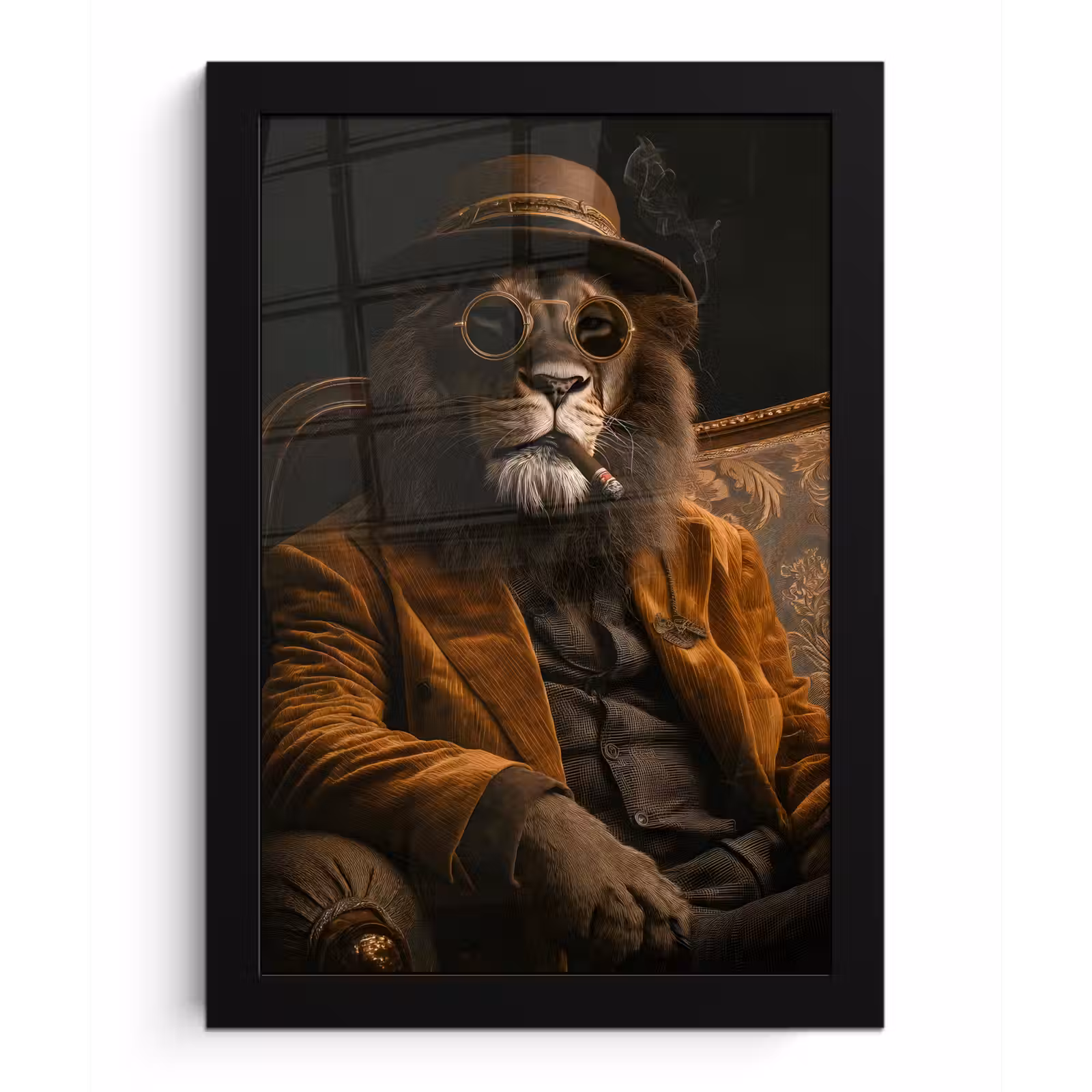 Poster met lijst - Bril - Leeuw - Bank - Hoed — 1