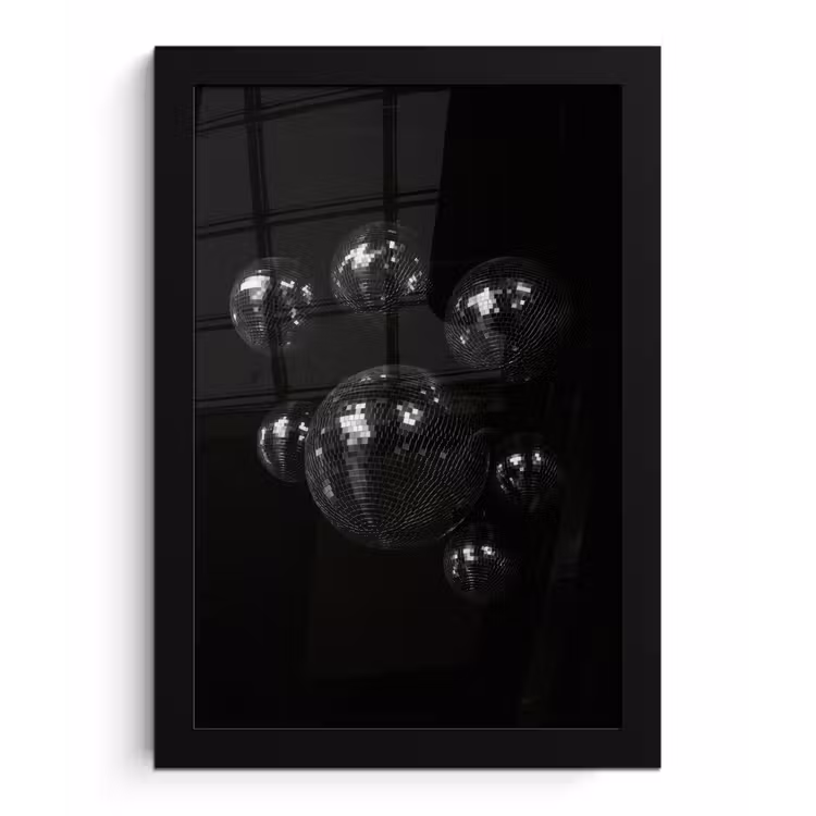 Poster met lijst - Discoballen - Minimalistisch - Zwart — 1