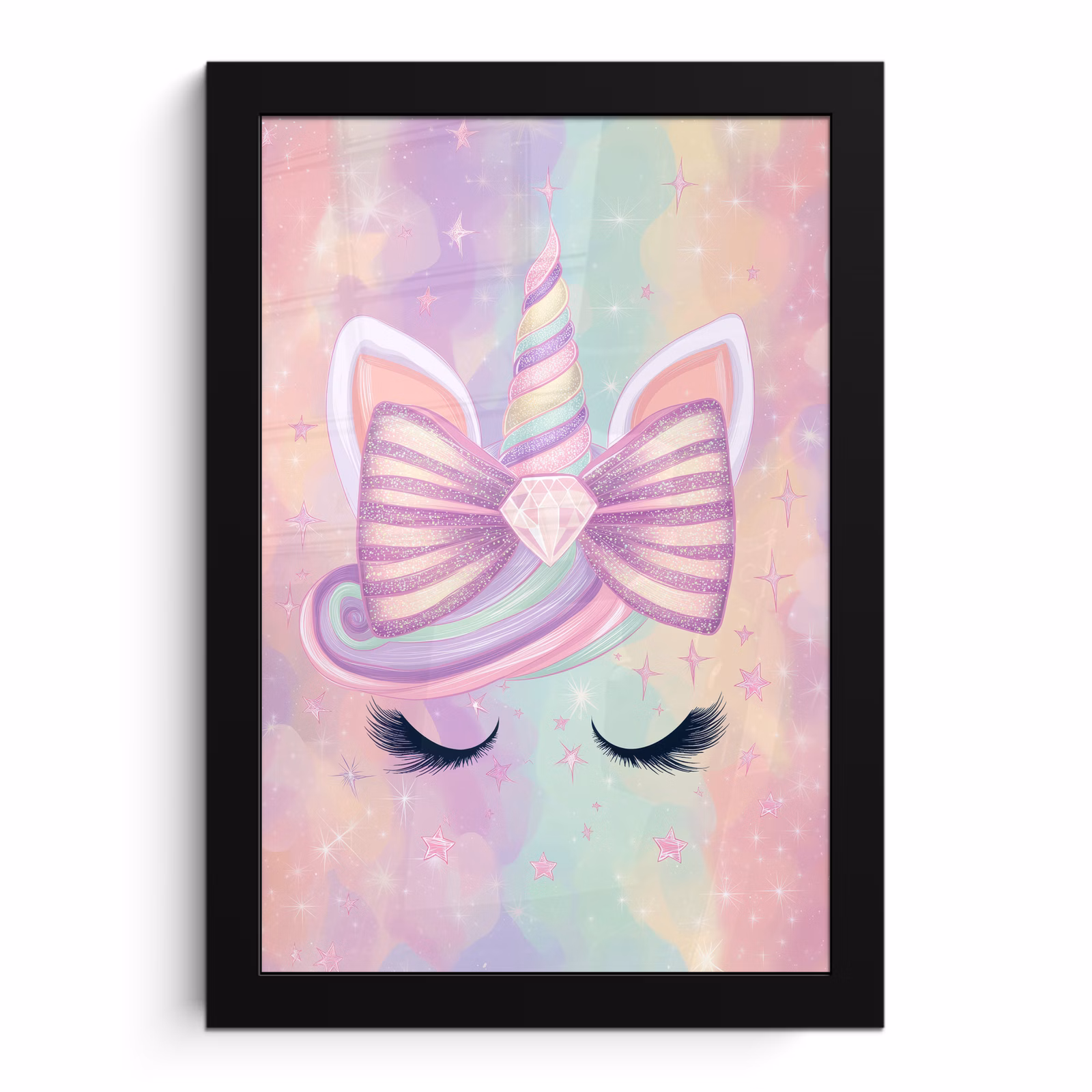 Poster met lijst - Eenhoorn - Glitters - Regenboog - Pastel — 1