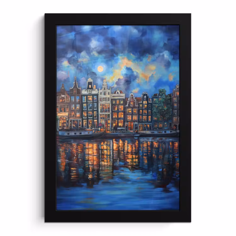 Poster met lijst - Grachten Amsterdam - Huizen - Stad - Kleurrijk — 1