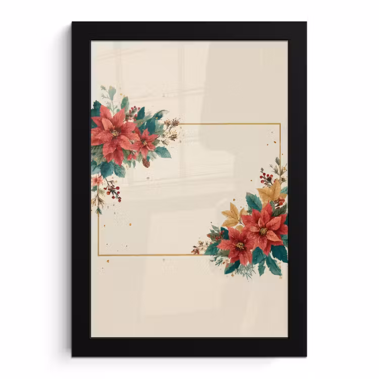 Poster met lijst - Kerst - Poinsettia - Omlijsting - Kleurrijk — 1