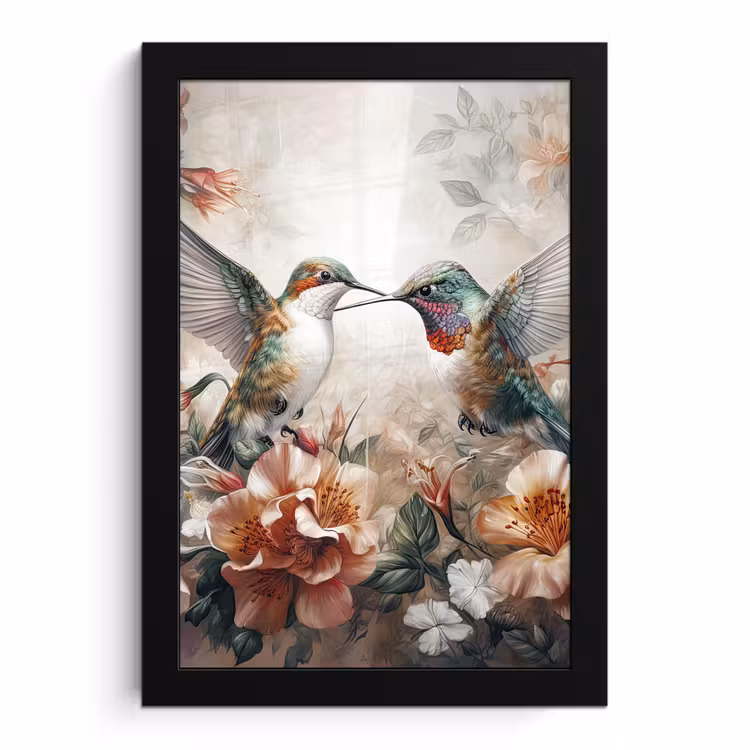 Poster met lijst - Kolibrie - Vogels - Bloemen - Natuur — 1