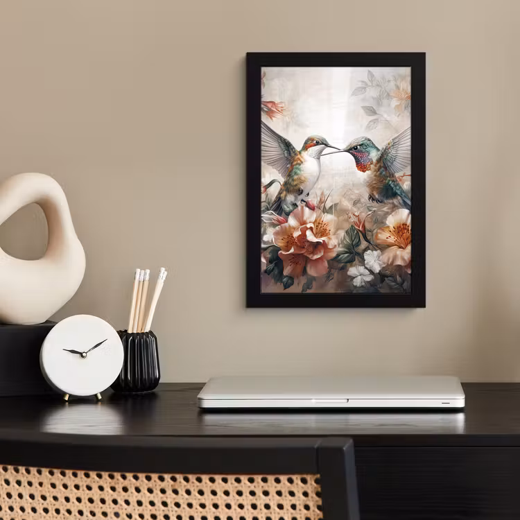 Poster met lijst - Kolibrie - Vogels - Bloemen - Natuur — 3