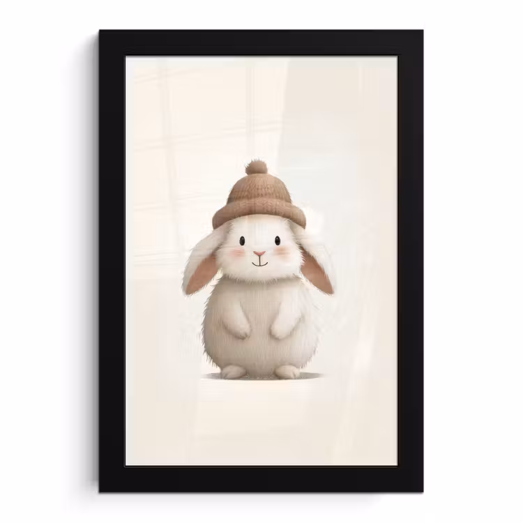 Poster met lijst - Konijn - Muts - Oren - Beige — 1