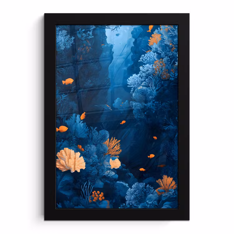 Poster met lijst - Koraalrif - Vissen - Oceaan - Blauw — 1