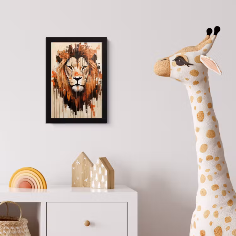 Poster met lijst - Leeuwenkop - Lijnen - Crème — 5