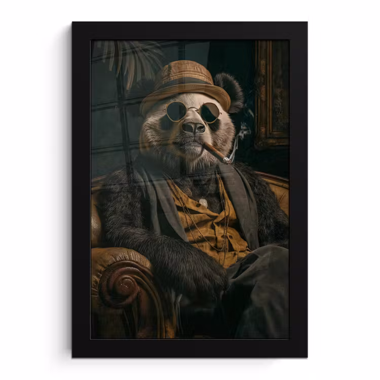 Poster met lijst - Panda - Hoed - Bril - Pak — 1