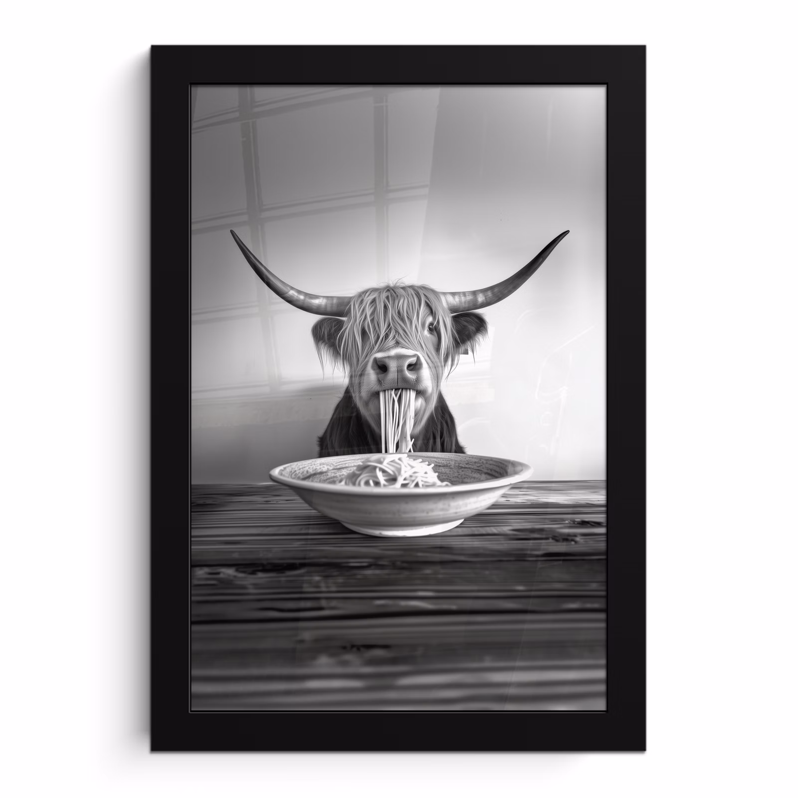 Poster met lijst - Schotse Hooglander - Spaghetti - Dieren - Zwart wit — 1