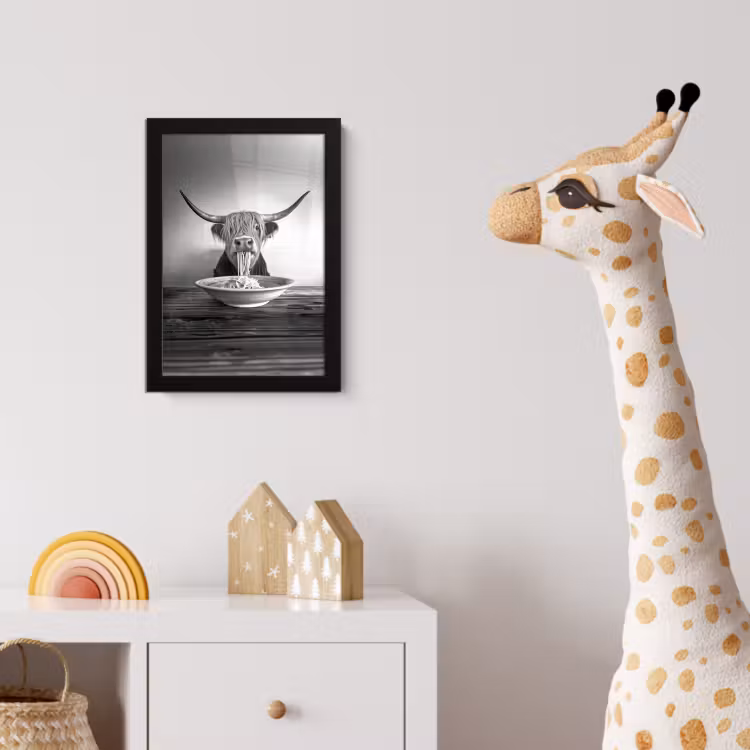 Poster met lijst - Schotse Hooglander - Spaghetti - Dieren - Zwart wit — 5
