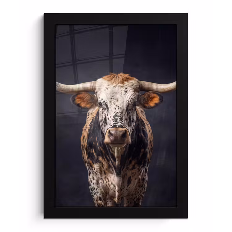 Poster met lijst - Stier - Kleurrijk - Hoorns — 1
