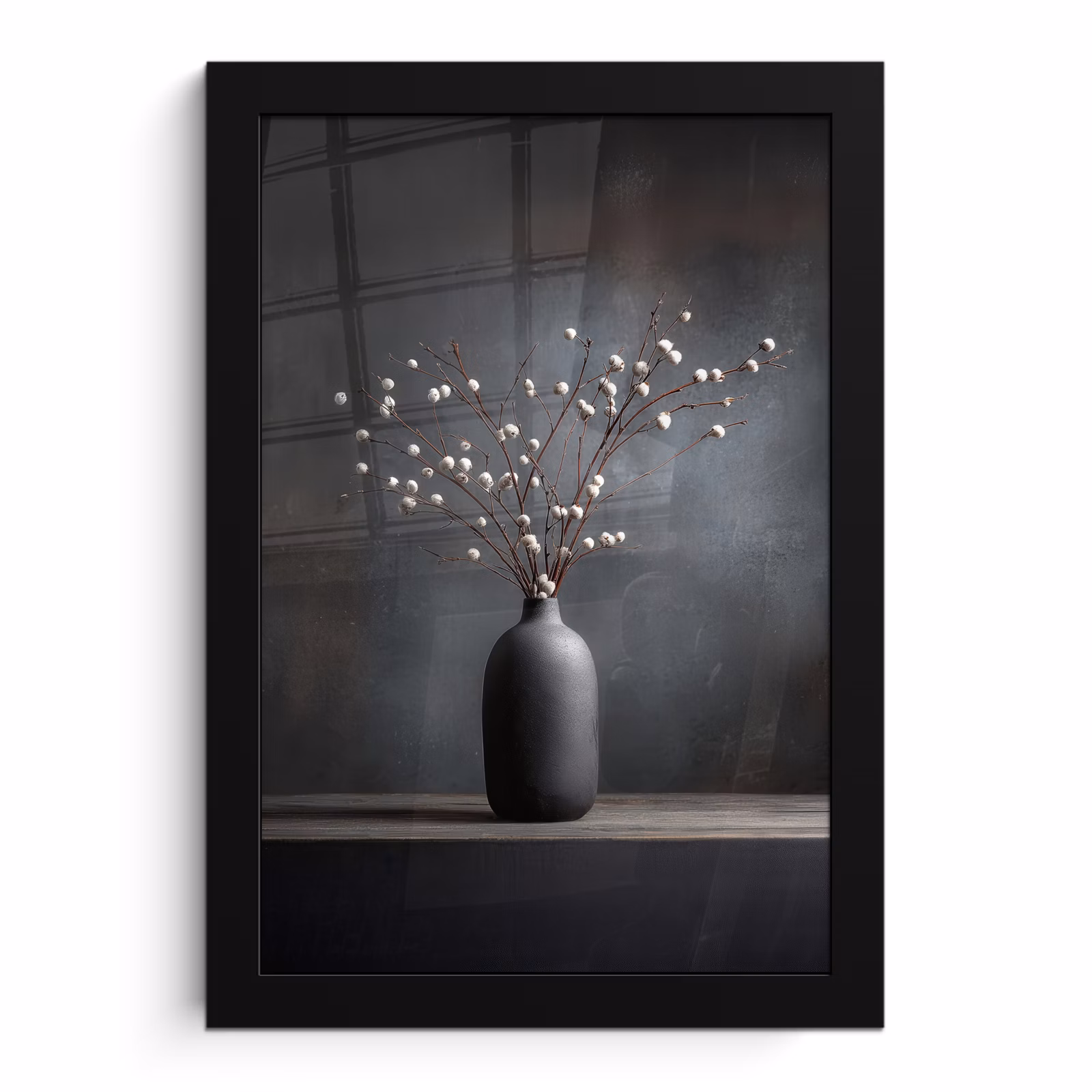 Poster met lijst - Takken - Vaas - Bolletjes - Wit — 1