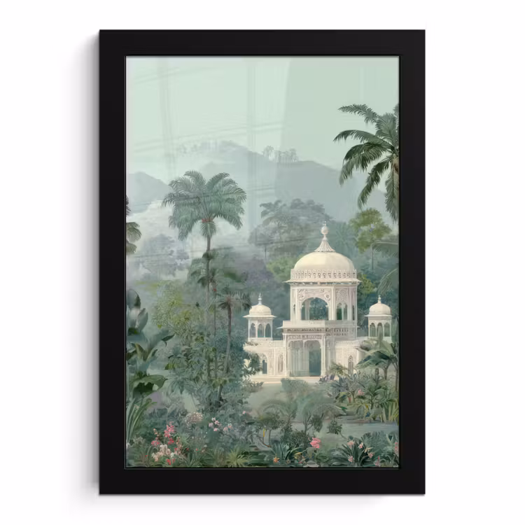 Poster met lijst - Tropische tuin - Koepelgebouw - Bloemen — 1