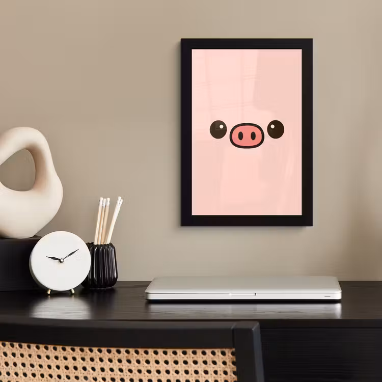 Poster met lijst - Varken - Roze - Minimalistisch — 3