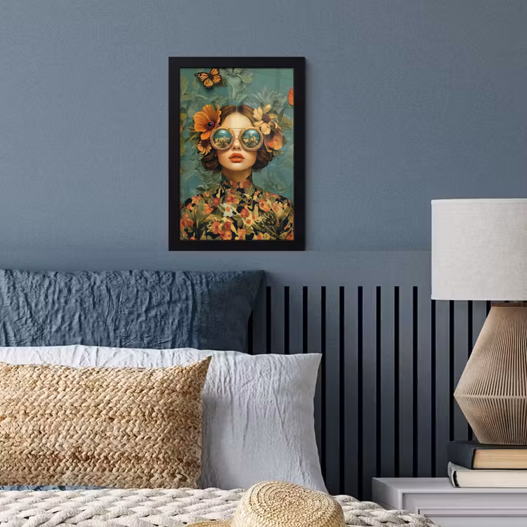 Poster met lijst - Vrouw - Bloemen - Vlinders - Natuur - Vintage — 4