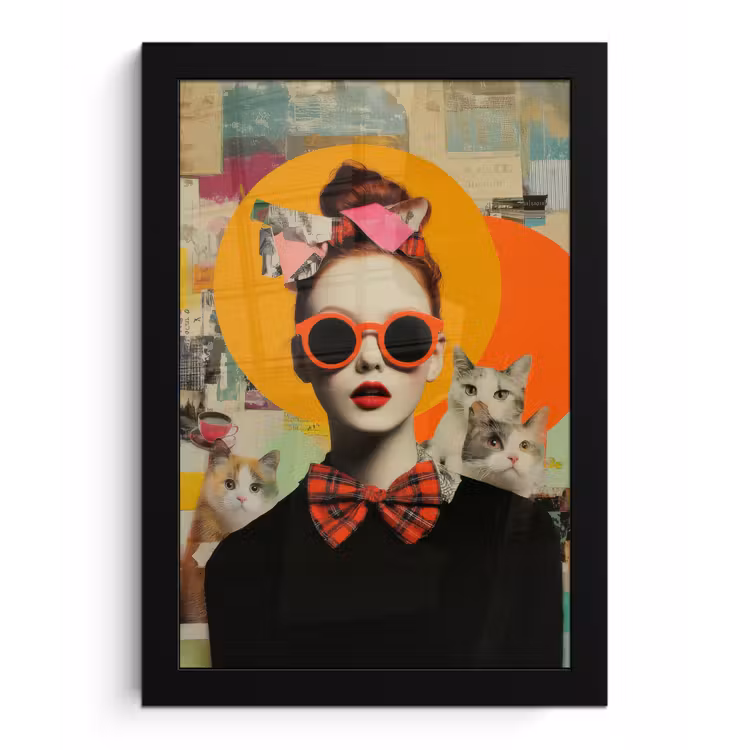 Poster met lijst - Vrouw - Bril - Strik - Retro — 1