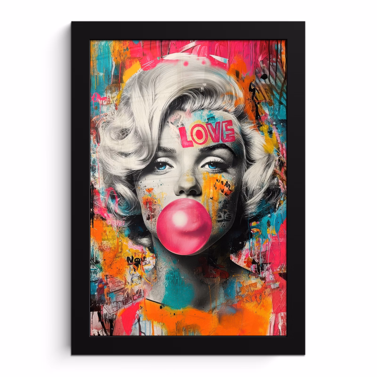 Poster met lijst - Vrouw - Kauwgom - Graffiti - Neonkleuren — 1