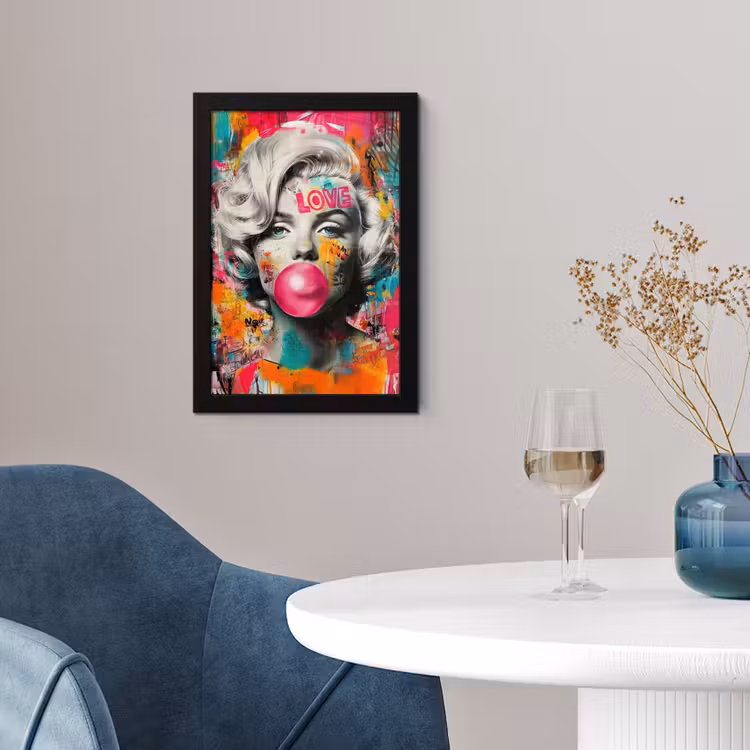 Poster met lijst - Vrouw - Kauwgom - Graffiti - Neonkleuren — 2