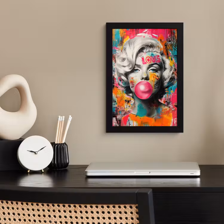 Poster met lijst - Vrouw - Kauwgom - Graffiti - Neonkleuren — 3