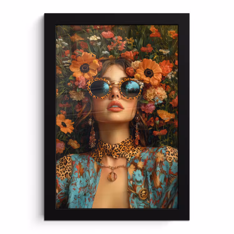 Poster met lijst - Vrouwen - Bloemen - Modern - Bril - Abstract — 1