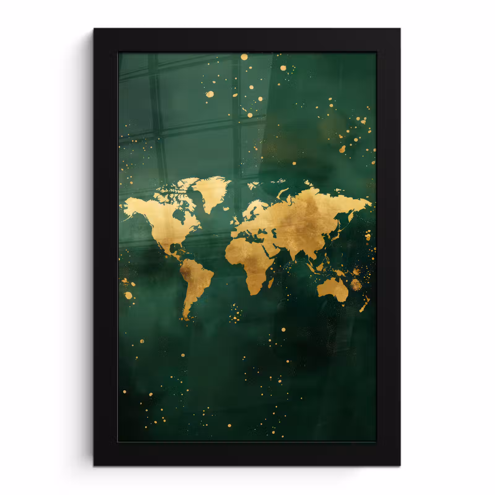 Poster met lijst - Wereldkaart - Groen - Goud — 1