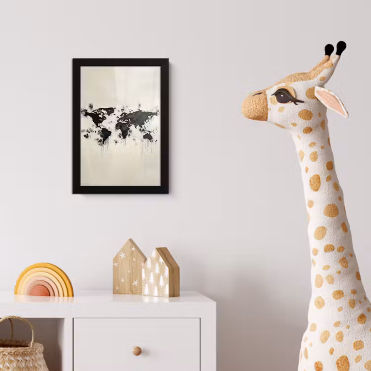 Poster met lijst - Wereldkaart - Zwart - Inkt — 5