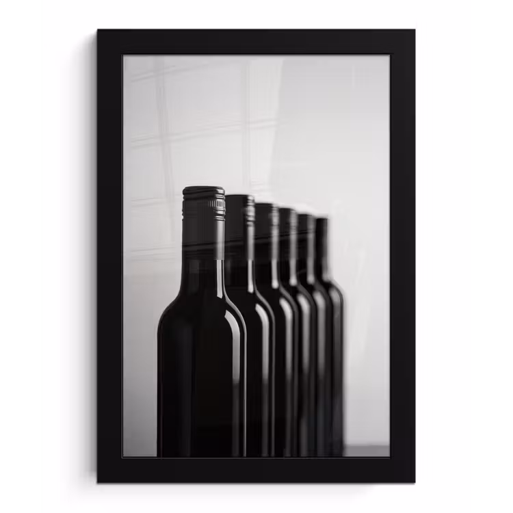 Poster met lijst - Wijnflessen - Zwart - Minimalistisch — 1